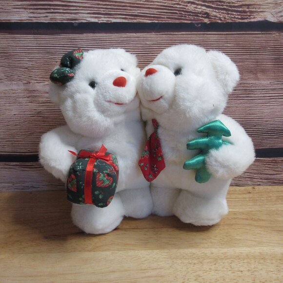 8" Whimsical Attached Christmas White Polar Bear Couple - Picture 2 of 6
